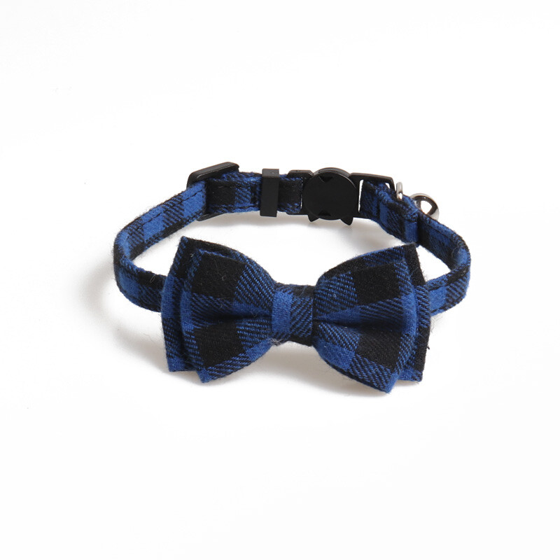 Check Plaid Cat Collar Breakaway - Bow tie Leopard Removable Kitten Silver Bell