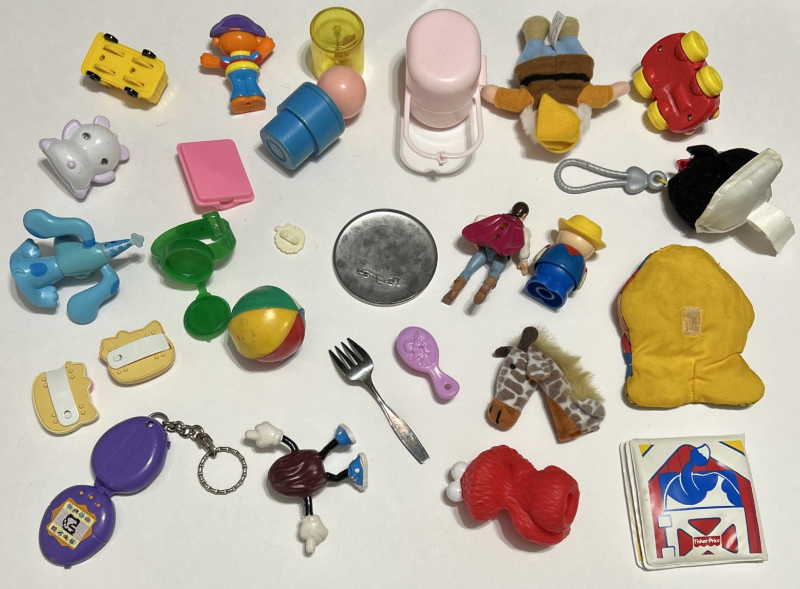 25pc VTG 90s Toy Junk Drawer Lot Elmo Ernie Farmer Hamster Raisin Happy Meal Toy