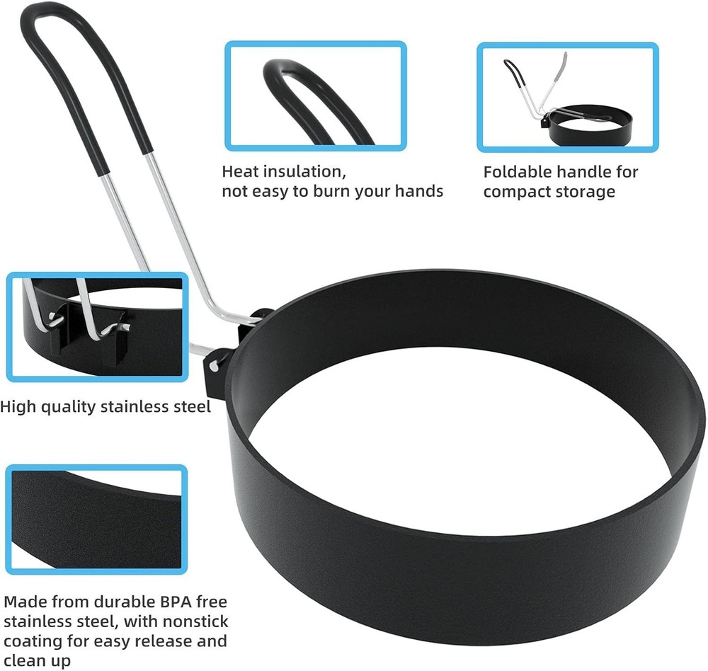 Professional-Grade 3.5" Egg Rings & Separator Set - Effortless Breakfast Maker