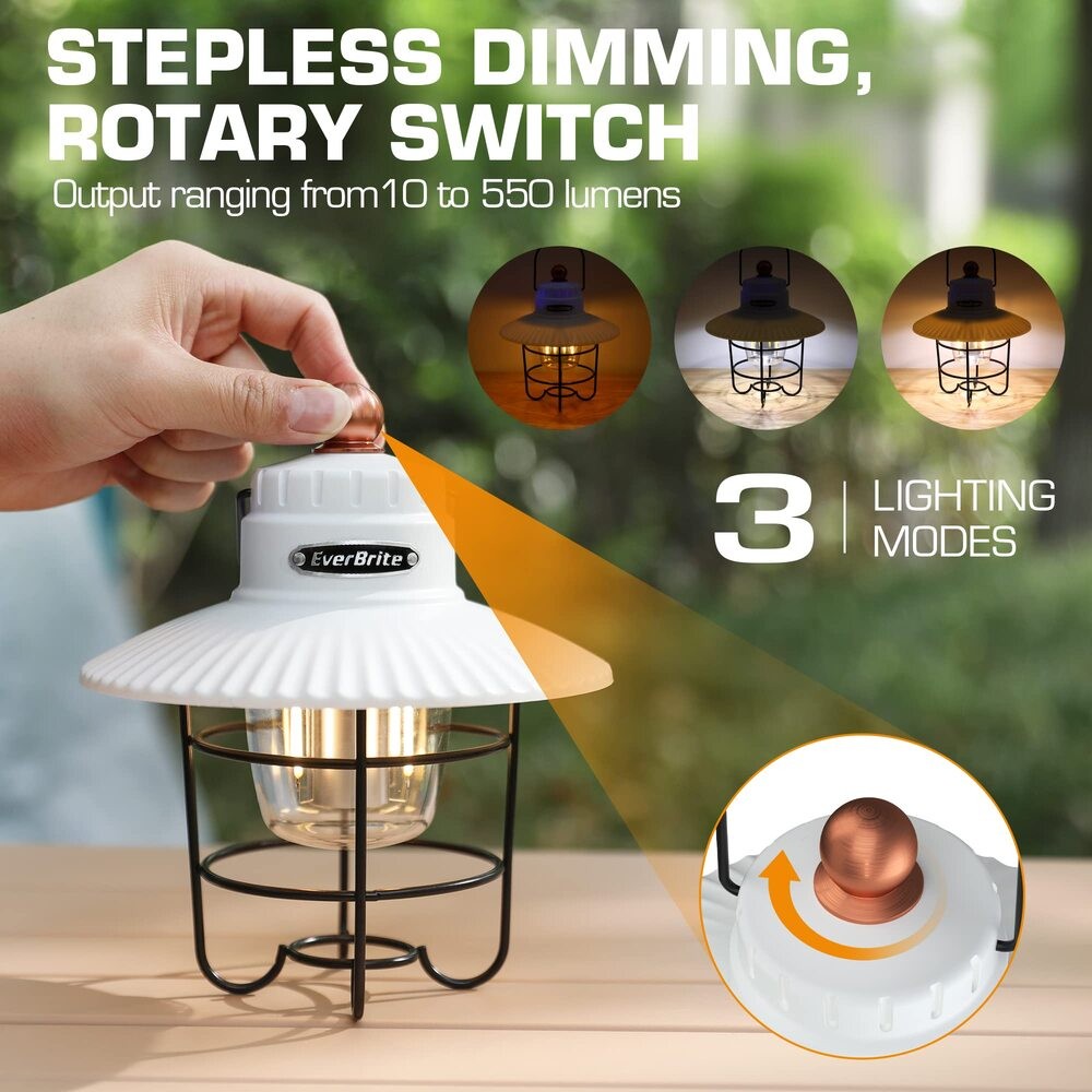 EverBrite 2PCS LED Dual Camping Lantern 550LM 3 Light Modes Rechargeable Lantern