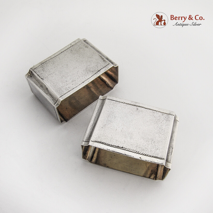 Russian Engraved Rectangle Napkin Rings Pair Matte 84 Standard Silver