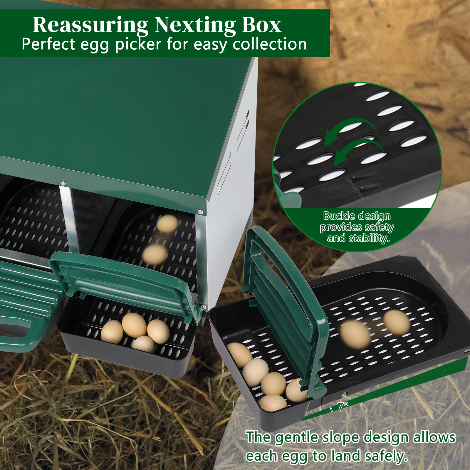 Chicken Nesting Boxes, 3 Hole Metal Chicken Egg Laying Box for Chicken Coop