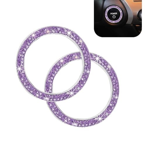 2 PCS Car Engine Start Stop Decoration Ring, Crystal Double Rhinestone Purple