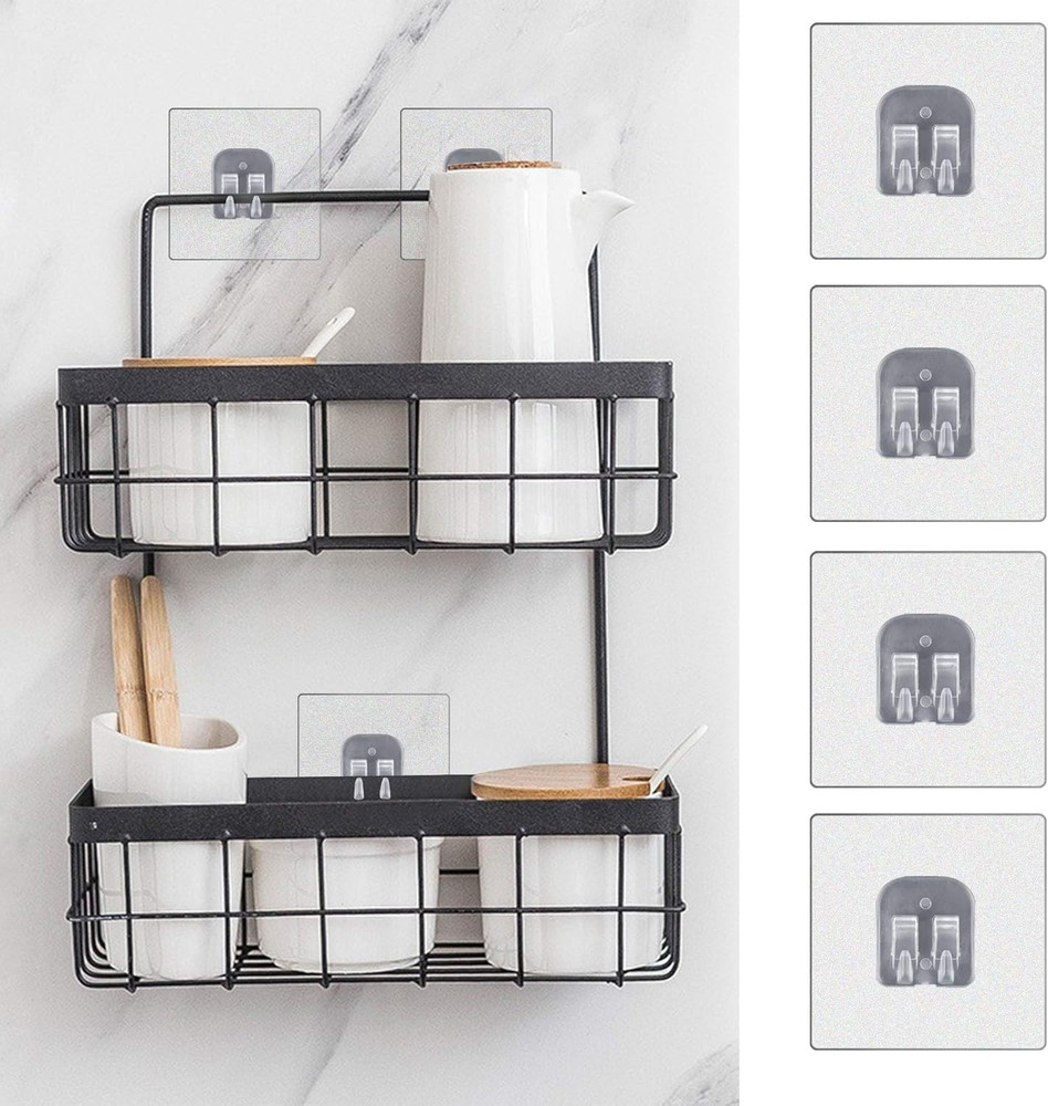 Easy Remove 4 Pack Shower Caddy Hooks - Durable Adhesive Wall Mount for Bathroom