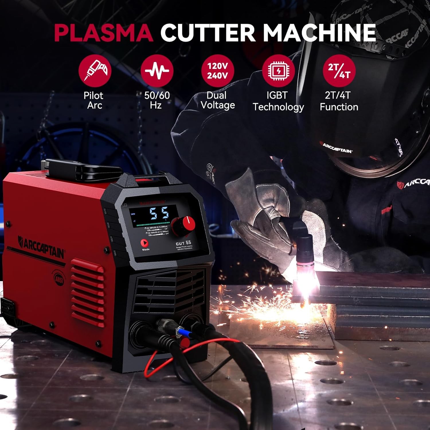 ARCCAPTAIN 55A Plasma Cutter Non-Touch Pilot ARC HF Air Plasma Cutting Machine