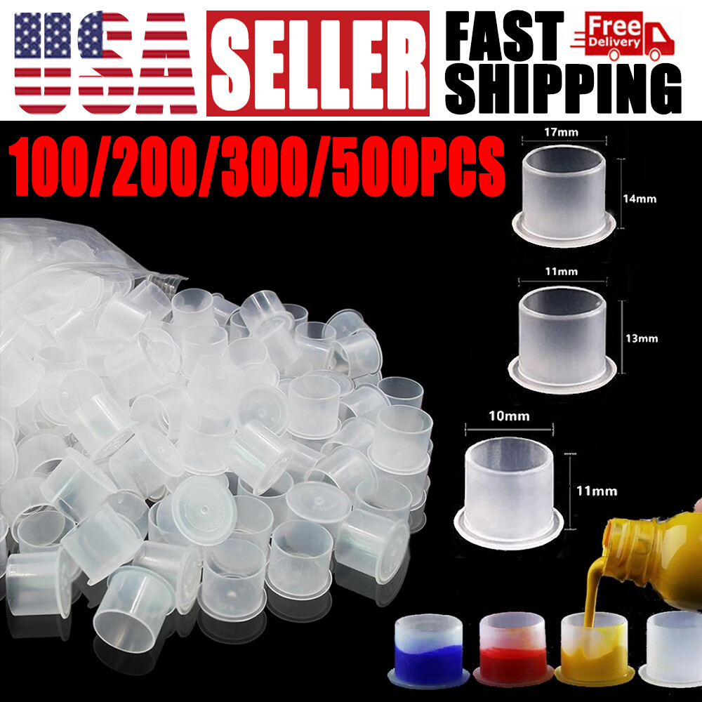 Tattoo Ink Pigment Cups Tattoo Ink Caps Flat Bottom Plastic 100/200/300/500PCS