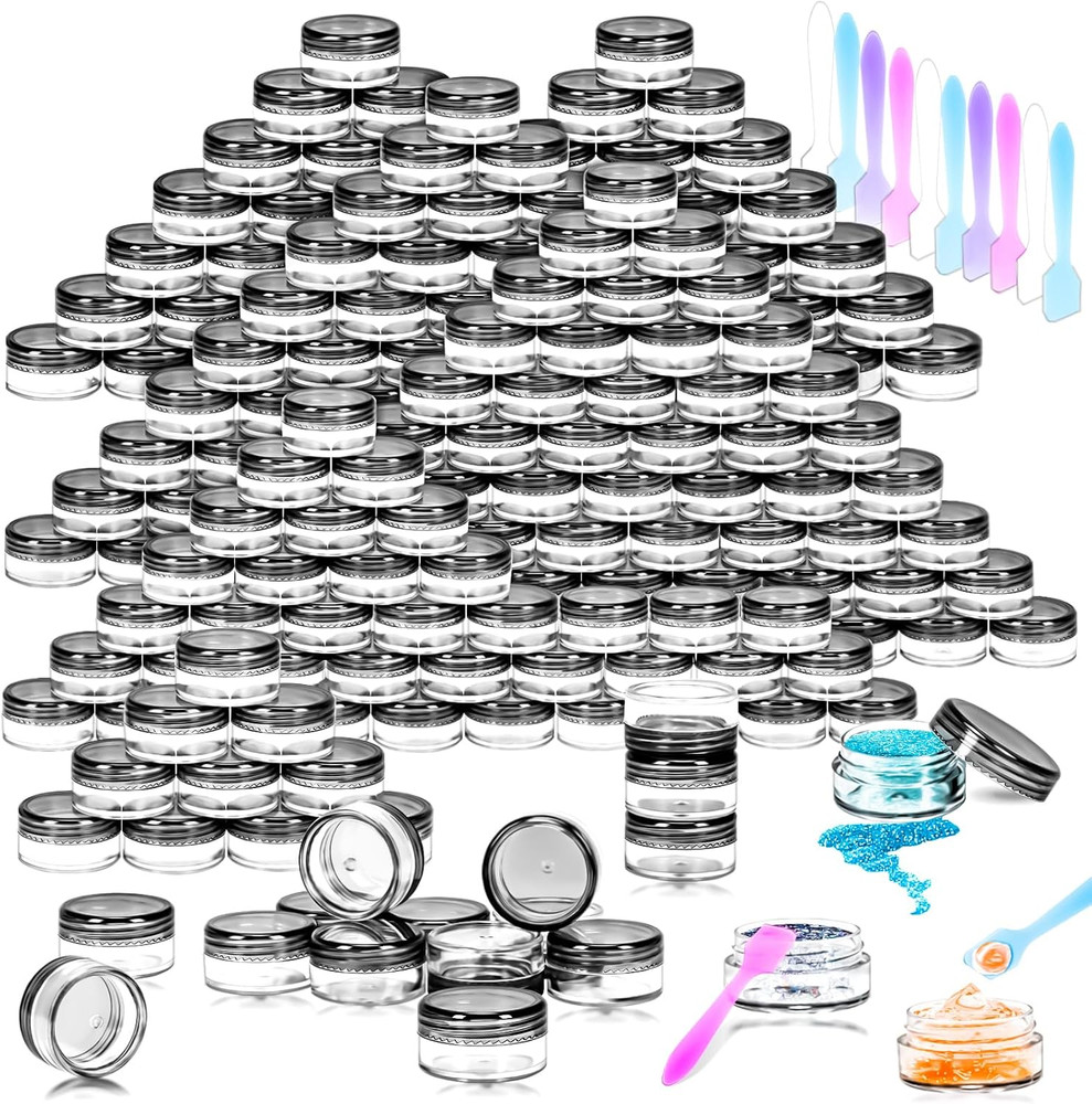 100 Pcs 5G Empty Plastic Containers with Black Lids,Mini Makeup Sample Container