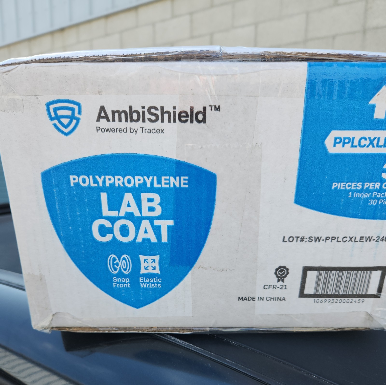 XL Lab Coat White Ambishield Disposable Polypropylene w/ snaps 30 per case