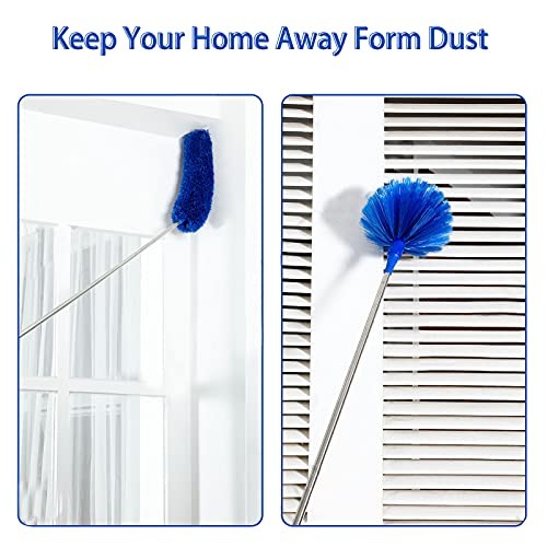 Duster, Microfiber Dusters with 2 Handle Sets, Durable 15-98.1 Inches Dark Blue
