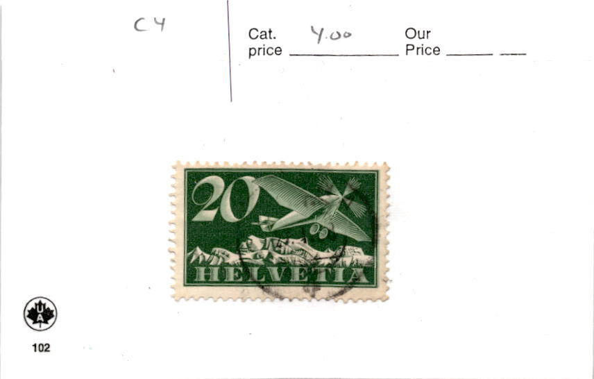 Switzerland, Postage Stamp, #C4 Used, 1925 Airplane (AM)