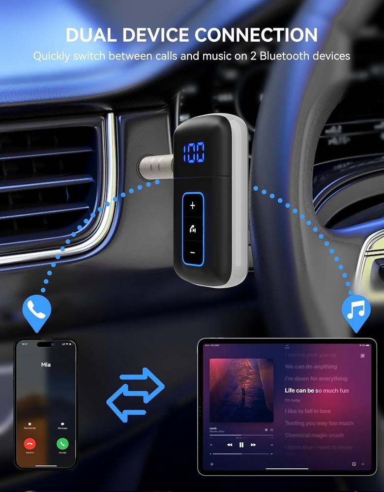 Wireless 3.5mm Bluetooth Adapter with LED Display for Clear Audio Streaming