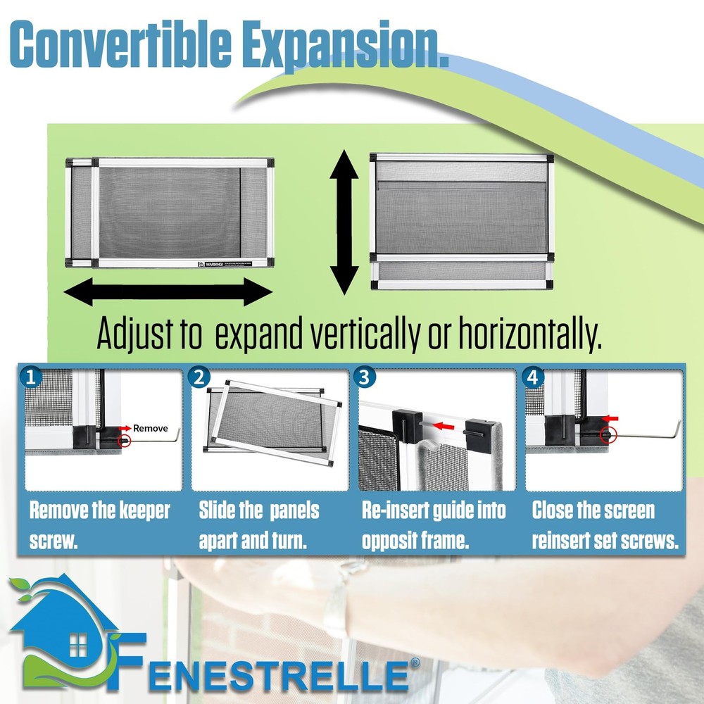 Expandable Window Screen 15" H × 21"-40" W, Adjustable, Flame Resistant, 2 Pack