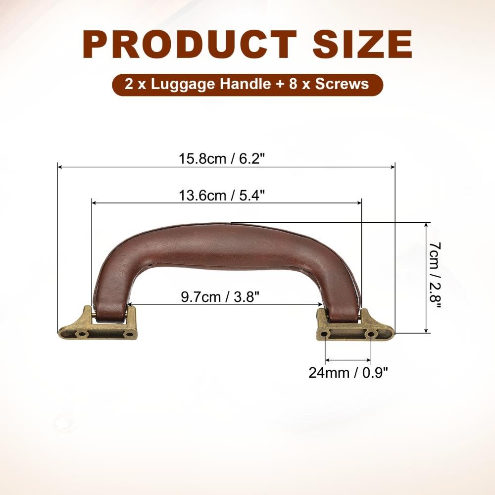 2 Pack PU Leather Replacement Handles For Luggage Cases Storage Boxes Vintage
