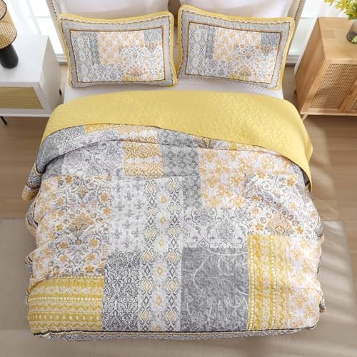 Quilt Set Size,Bohemian Patchwork Bedspread Coverlet Set, King Yellow