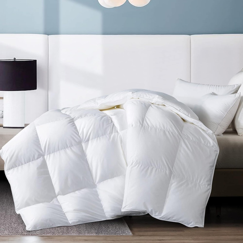 King Feather Comforter, Filled with Feather and Down, White Duvet Insert -Luxur