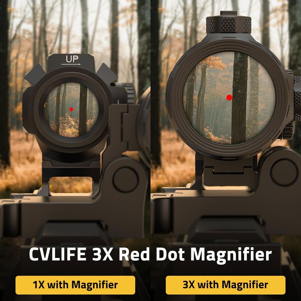 3X Flip to Side Quick Release Mount Red Dot Sight Magnifier Shockproof - Black