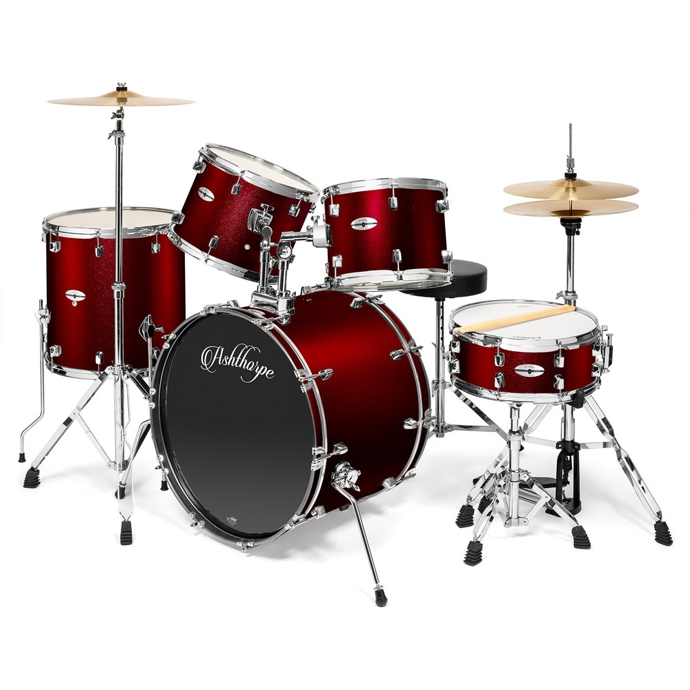 OPEN BOX - 5pc Complete Drum Set Red - Remo Heads, Brass Cymbals