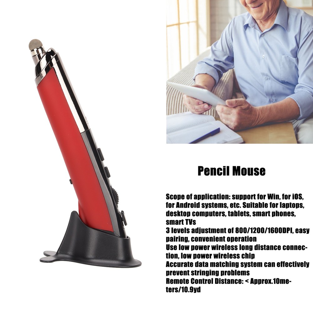Wireless Pen Mouse 3 Levels Adjustable DPI Touch Screen Writing For Computer Red