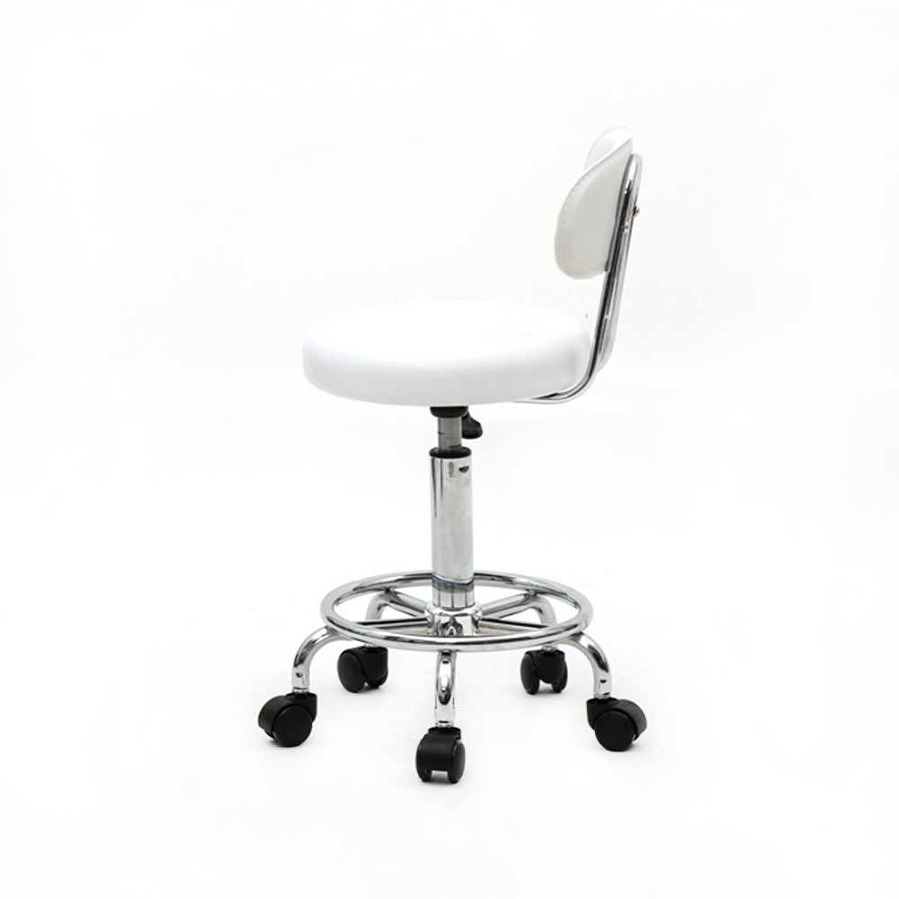 Adjustable Salon Stool,360° Swivel,PU Leather,Backrest ,Height Adjustable, White