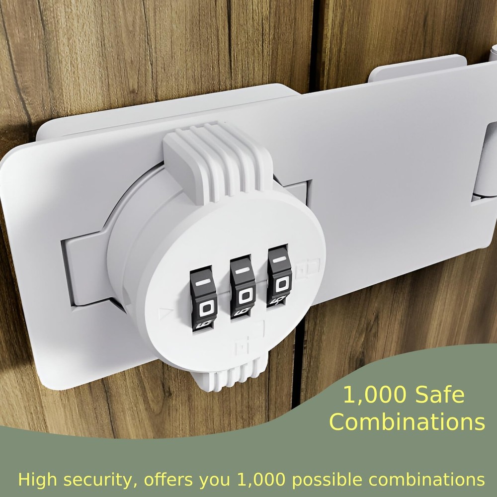 White 3-Digit Keyless Combination Lock for Doors Twist Knob Hasp Latch Lock