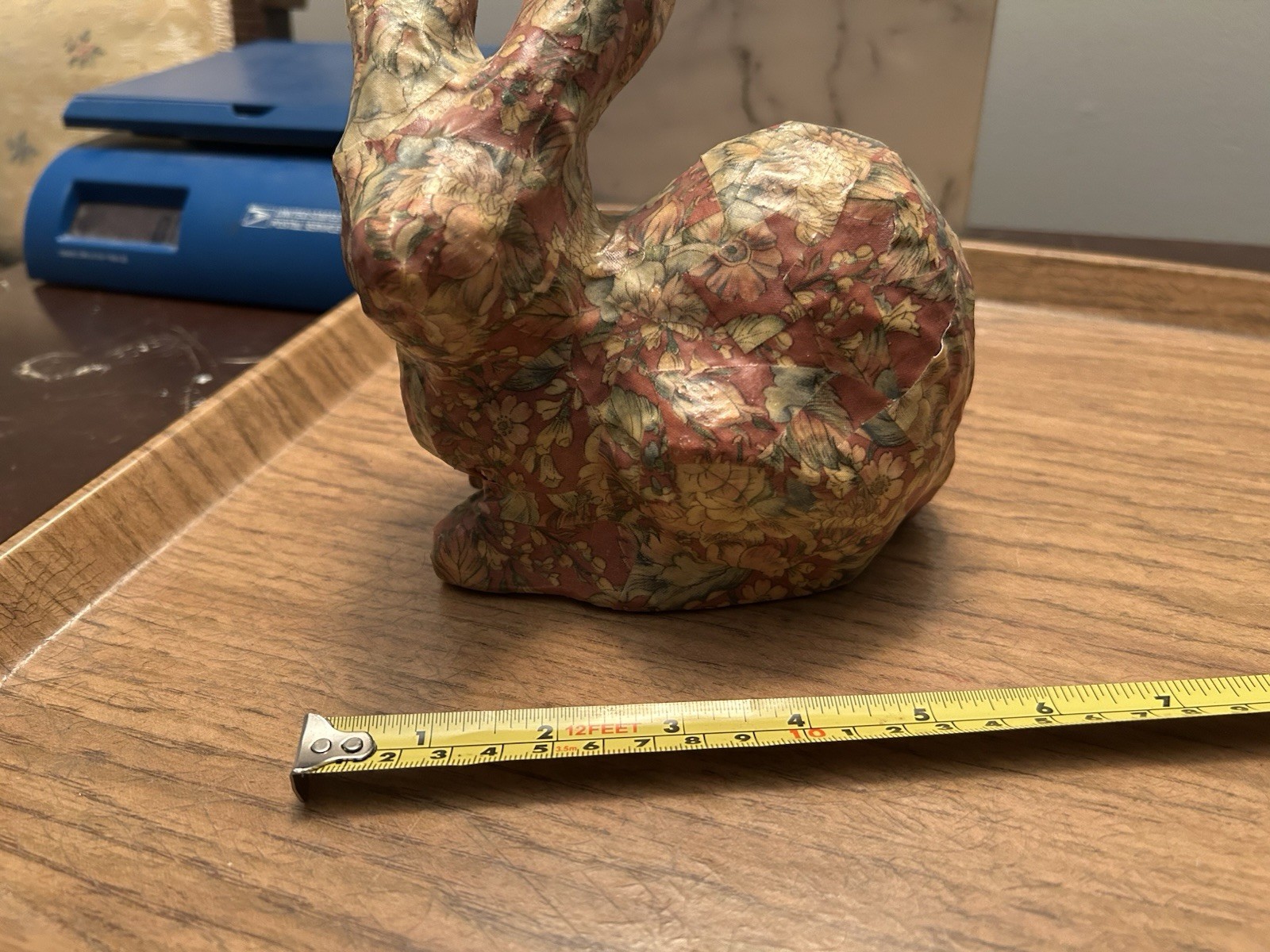 Vintage Hand Painted Paper Mache 7” Bunny Rabbit With Flowers