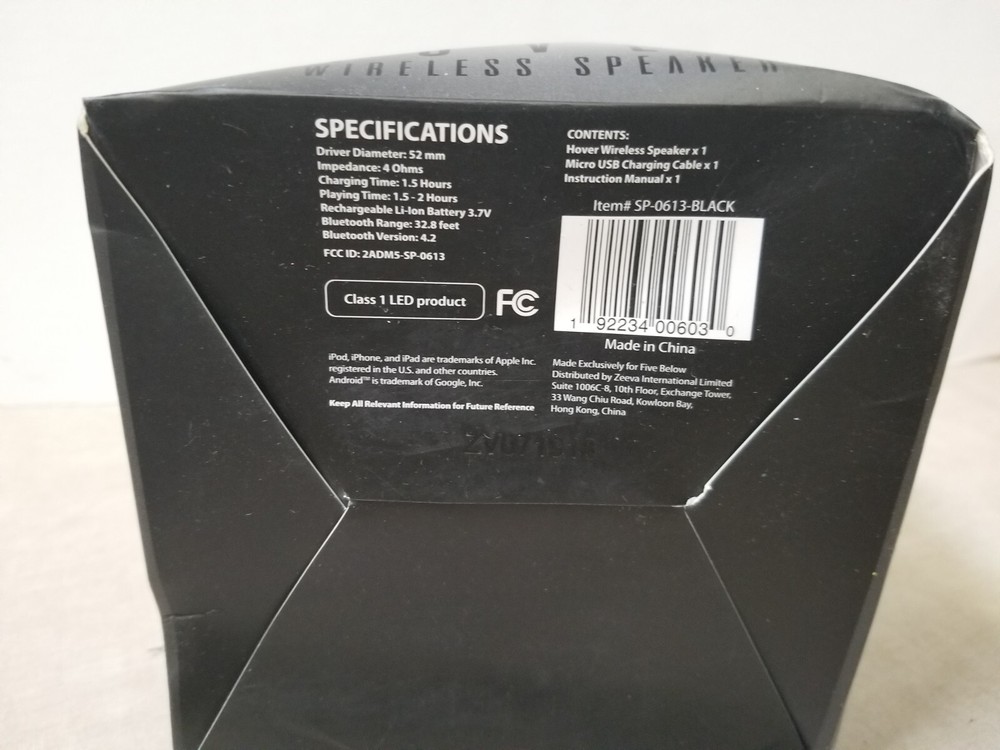 Bass Jaxx ~ Bluetooth Hover Wireless Speaker ~ Color Changing LED