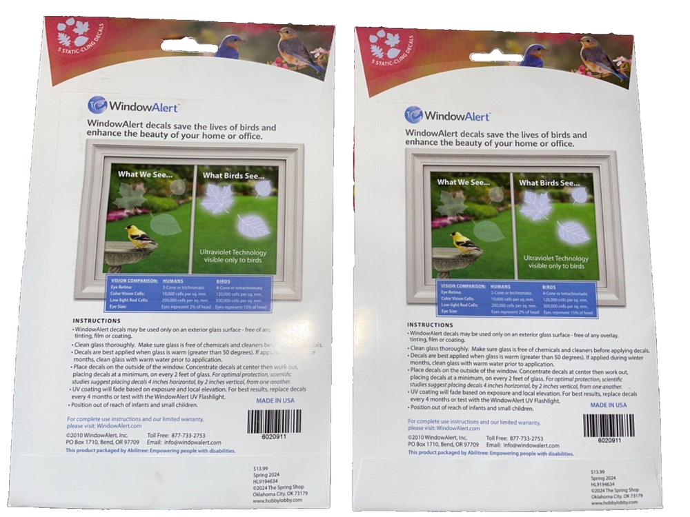 2 WINDOW ALERT ANTI-COLLISION CLINGS LEAF DECALS SAVE PREVENT BIRD WINDOW STRIKE