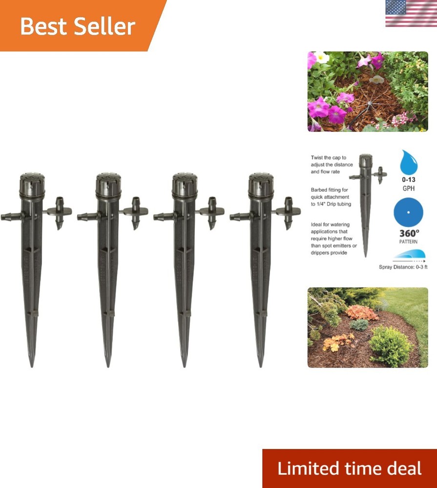 4-Pack Drip Irrigation Micro-Bubblers with 360° Spray, Adjustable 0-3' Distance
