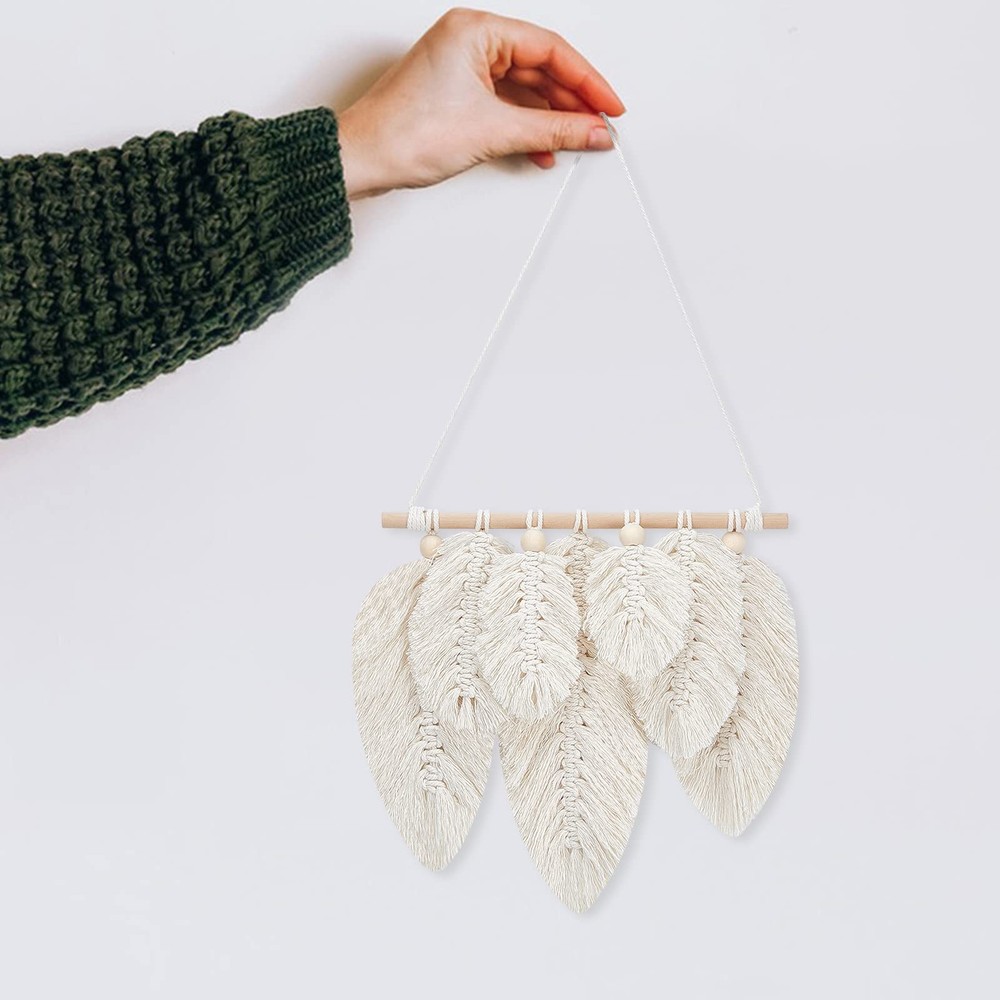 2 Set DIY Macrame Leaf Wall Hanging Kit Macrame Feather 100M Macrame Cord and...