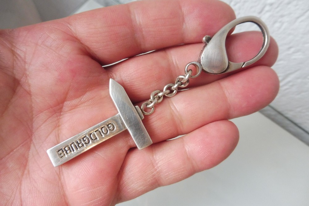 Beautiful Old Solid Keychain Hammer Goldgrube 925 Silver