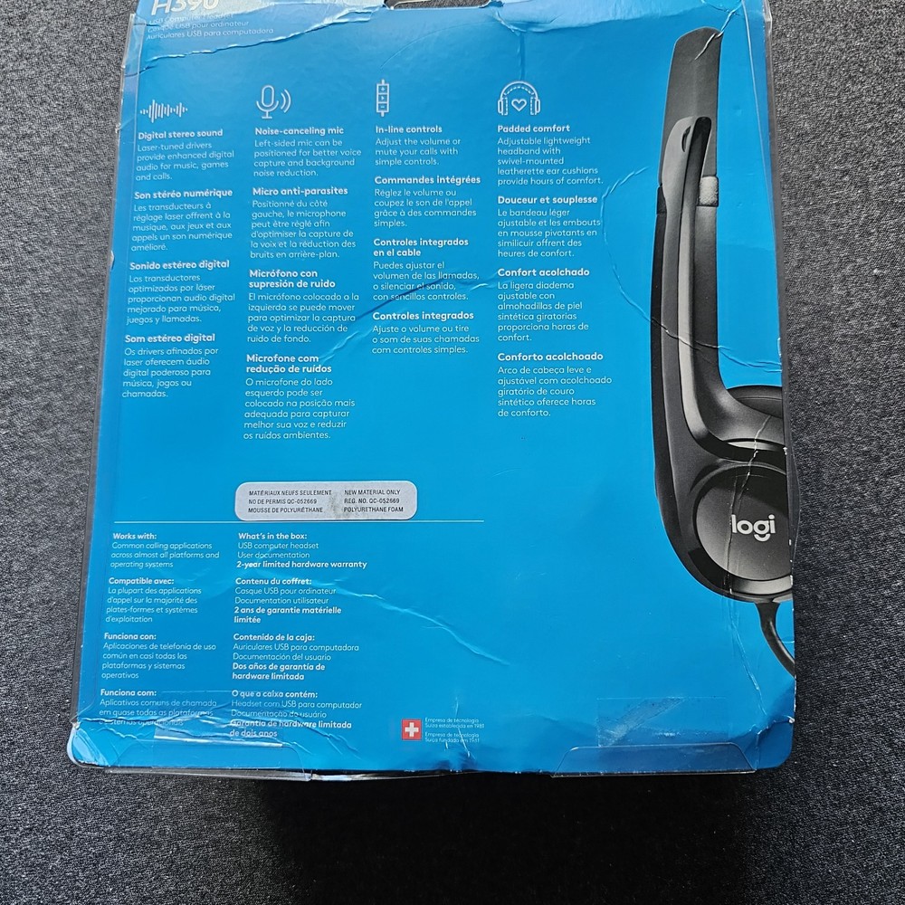 Logitech H390 USB Adjustable Computer PC Headset w Microphone Over the Ear New