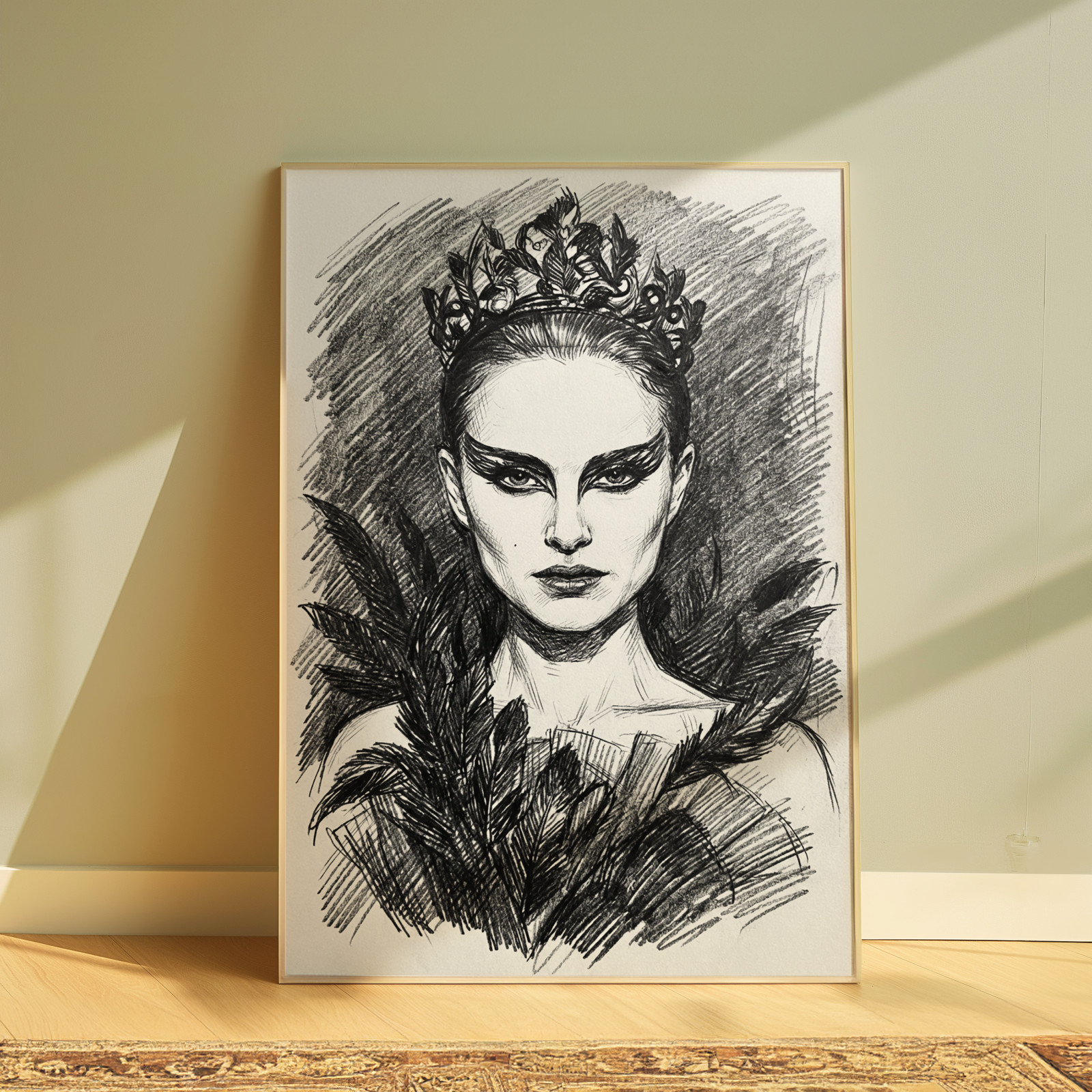 BLACK SWAN NATALIE PORTMAN DRAWING PRINT PORTRAIT SKETCH 8" x 10" BLACK SWAN
