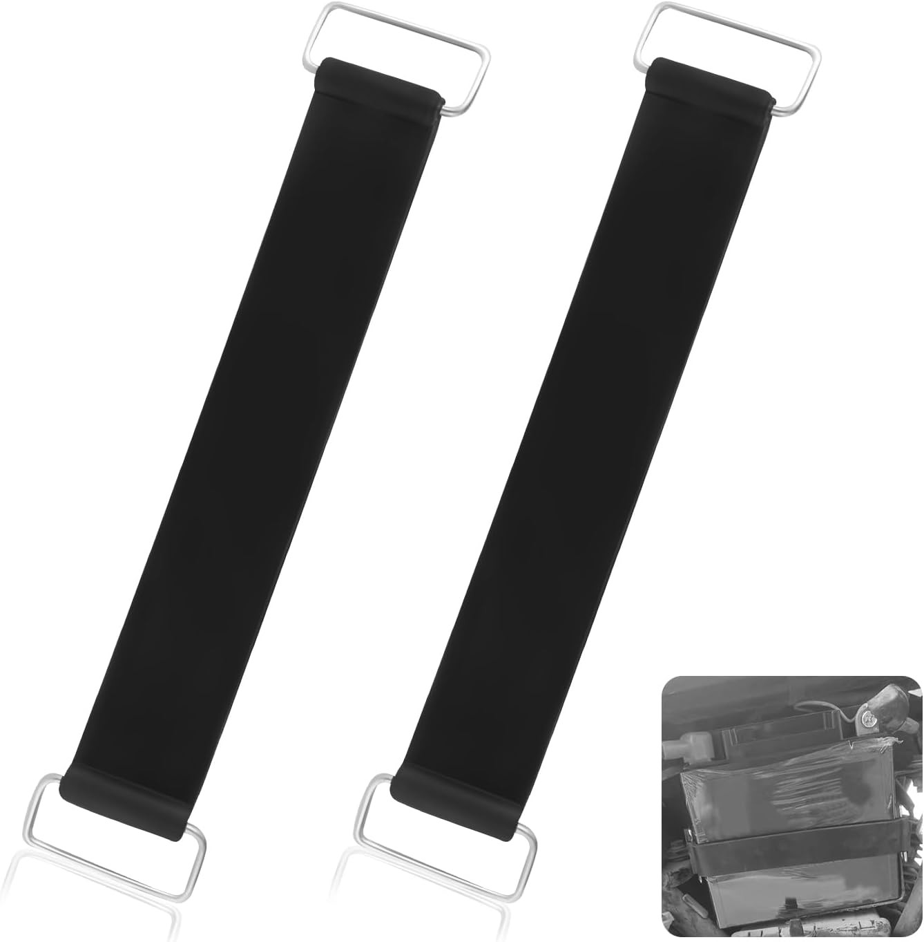 2PCS Rubber Motorcycle Battery Strap with Metal Buckles, Universal Tie-Down for