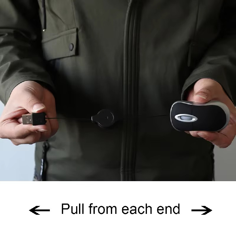 Mini Wired USB Optical Mouse Retractable Cable 1000 DPI for PC Laptop Notebook