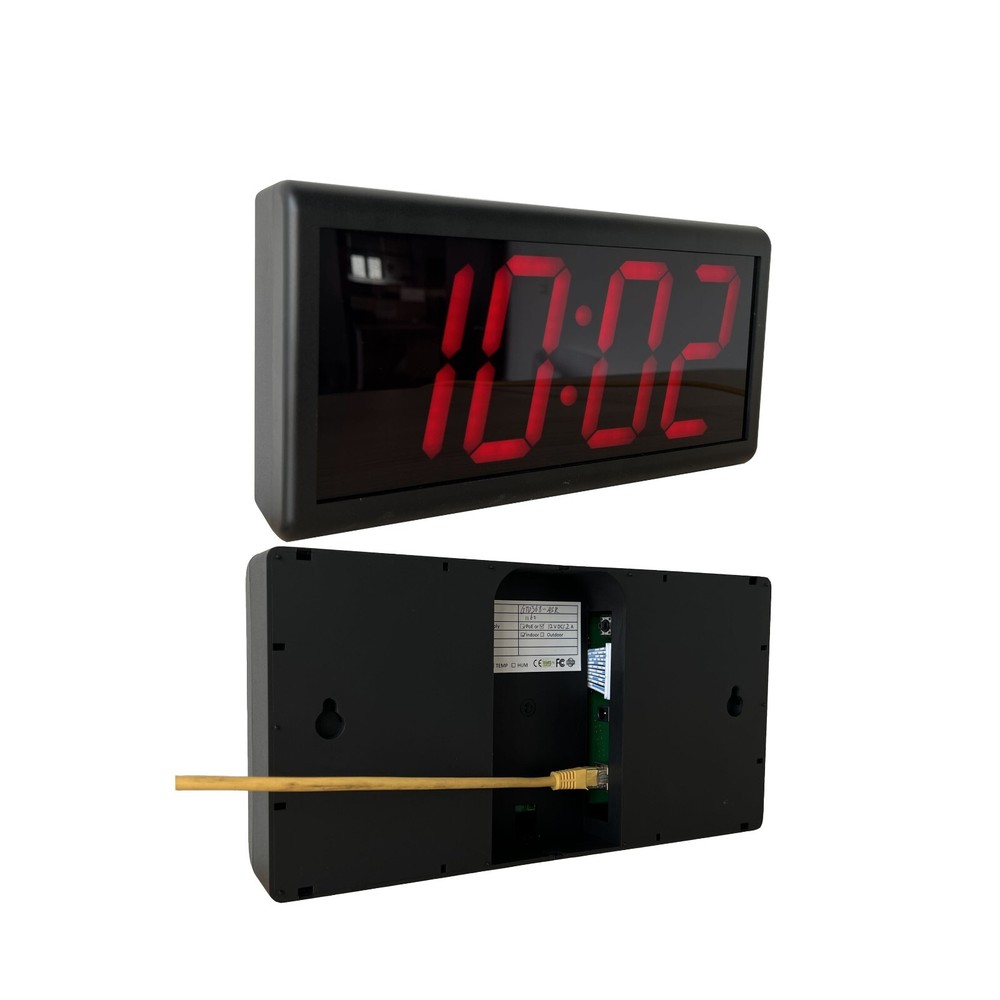 Digital PoE Network Synchronized Clock, Red LED, Metal Case