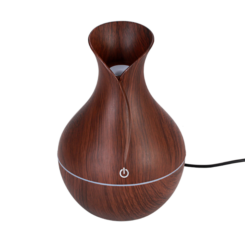 Essential Oil Diffuser Humidifier Aromatherapy Walnut Wood Grain Vase Aroma LED