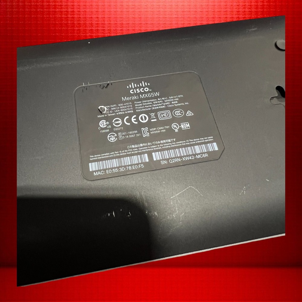 Cisco Meraki MX65W Cloud Managed Security MX65W-HW