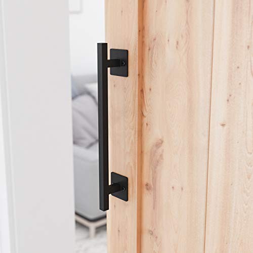 12” Antique Rustic Handmade Barn Door Handle, Black Flush Square Base Handle