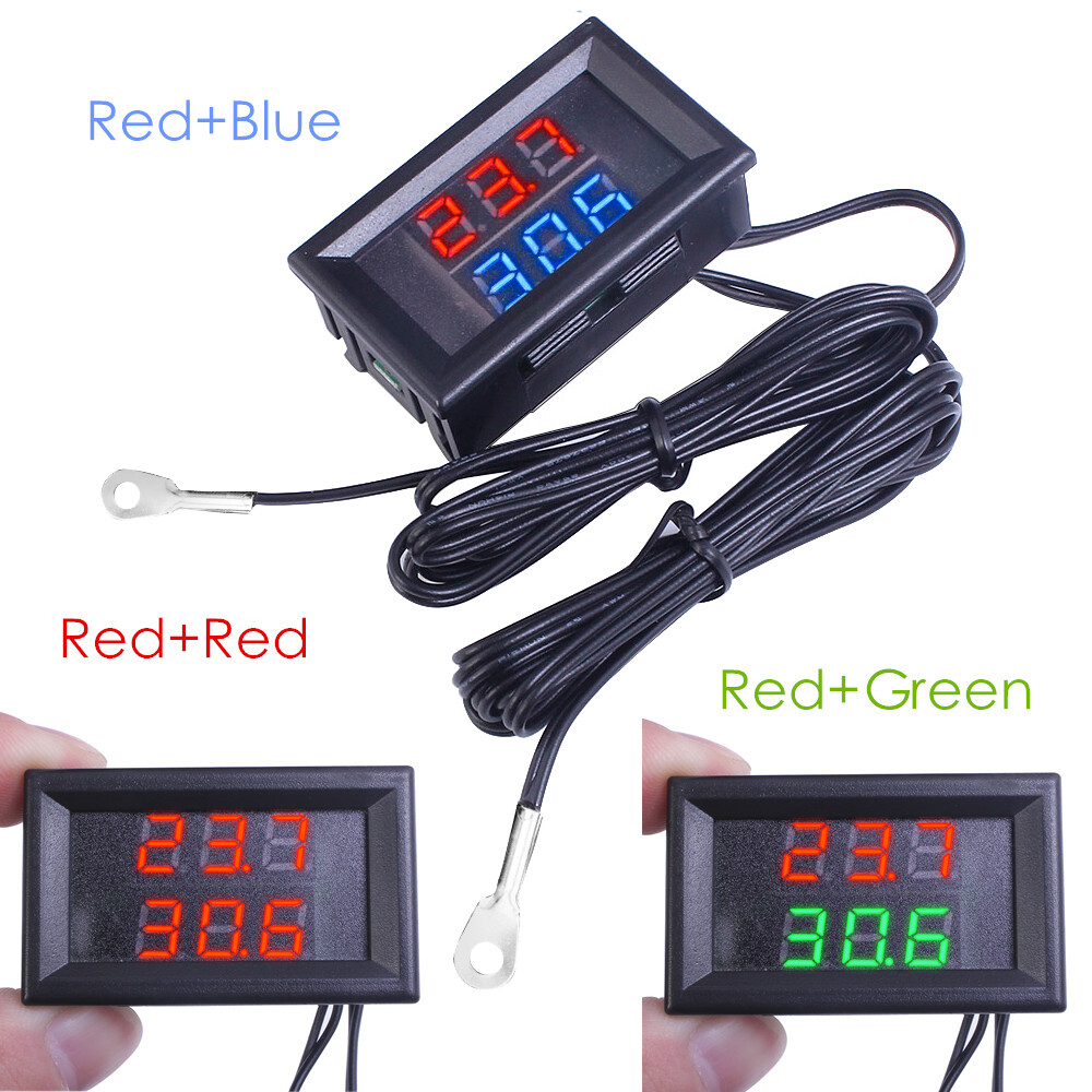 DC4-28V Dual LED Display Digital Temperature Sensor NTC Metal Probe Thermometer