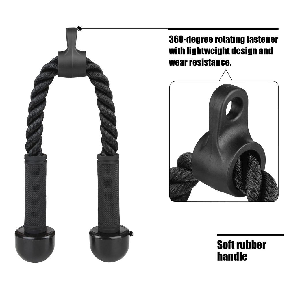 QIANGZEHU Tricep Rope Cable Attachment for Gym Pull-Down Black