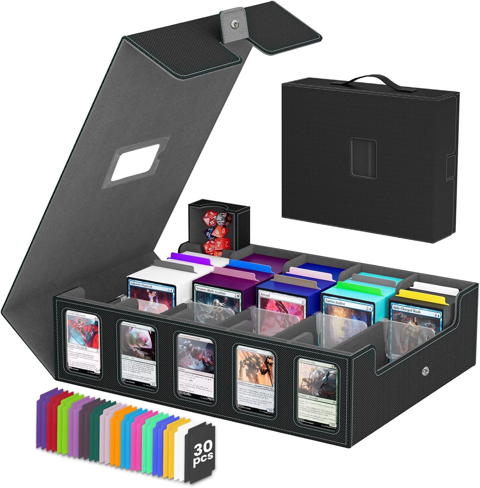 Trading Card Storage Box , 5-Row Card Case with Commander Display & Portable Han