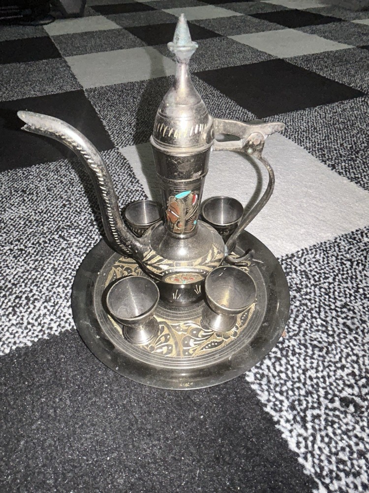 Vintage Middle Eastern Decorative Set with Tray and Cups