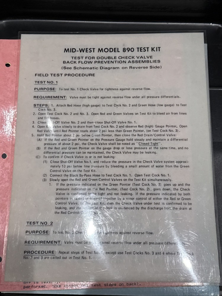 Mid-West Instrument Model 830 Five Valve Backflow Preventer Test Kit & Case