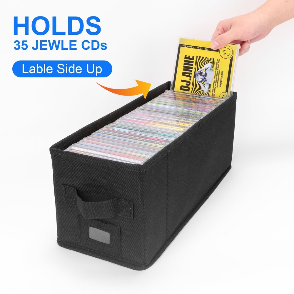 2 Pack CD Storage Box Case Holder w/ Handles and Lid, Stackable CD Organizer Box