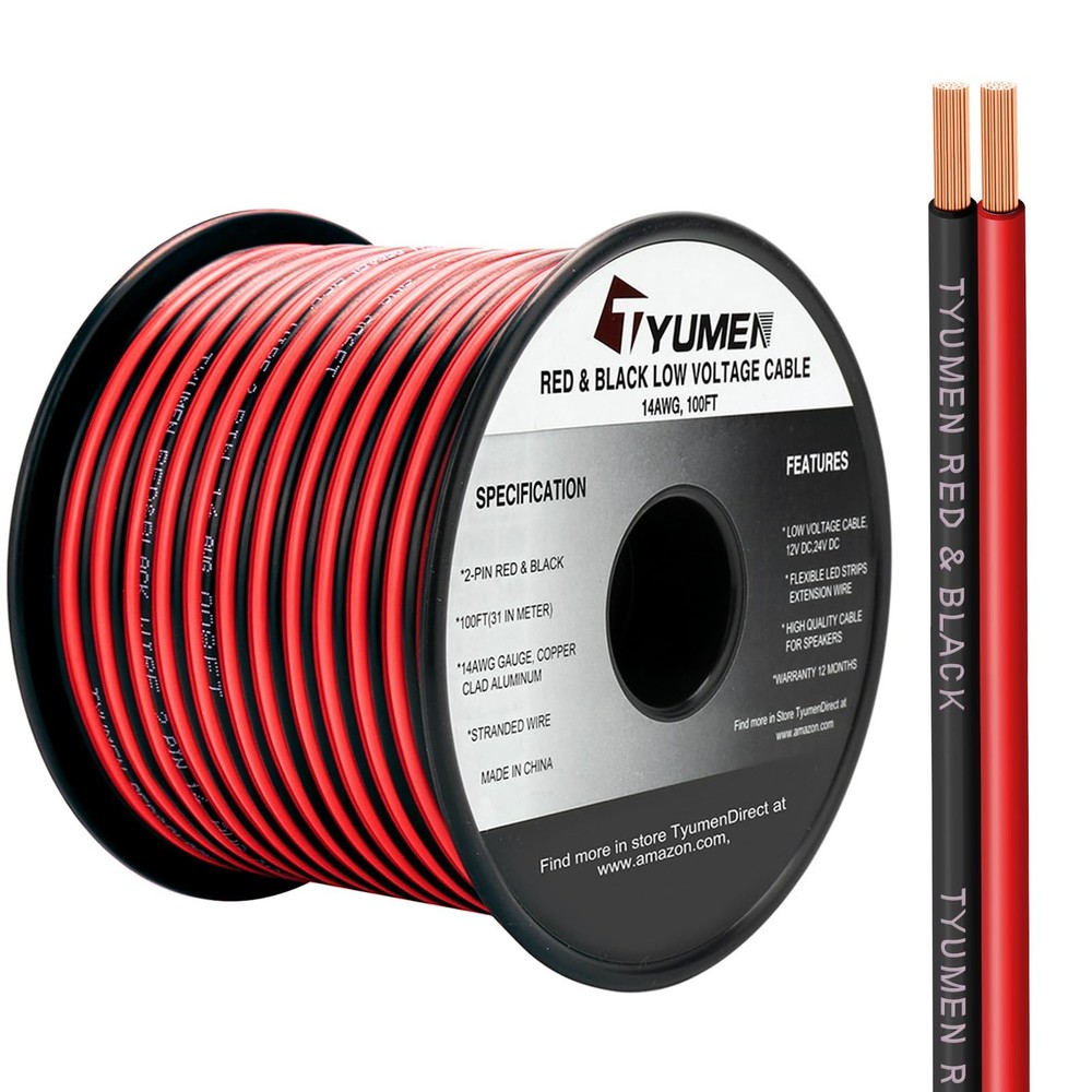 100FT 14/2 Gauge Red Black Cable Hookup Electrical Wire LED Strips Extension ...