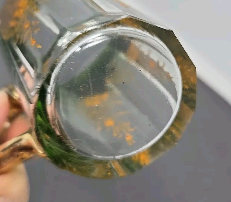 Moser Gilt Clear to Green Glass Handled Cup Enameled 19th Century