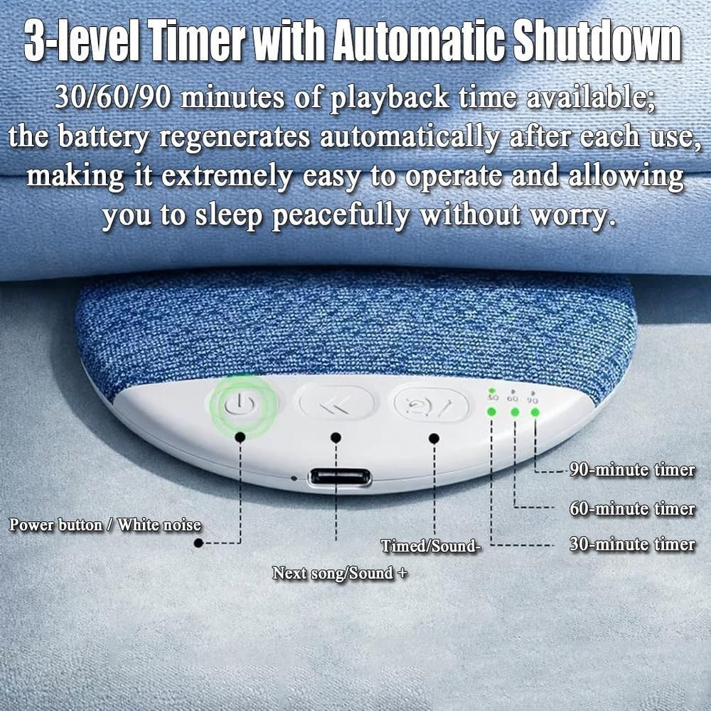 2PCS Under Pillow Speaker For Sleeping Bone Conduction Speaker White Noise Timer