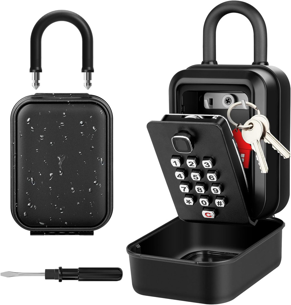 Portable Key Lock Box, Waterproof Sturdy Lock Box for Keys with Code, Hide a Key