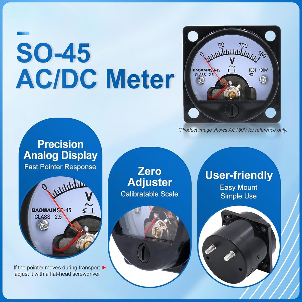 Baomain Ammeter AC 0-10A Round Analog Panel Meter Class 2.5 Accuracy Black...