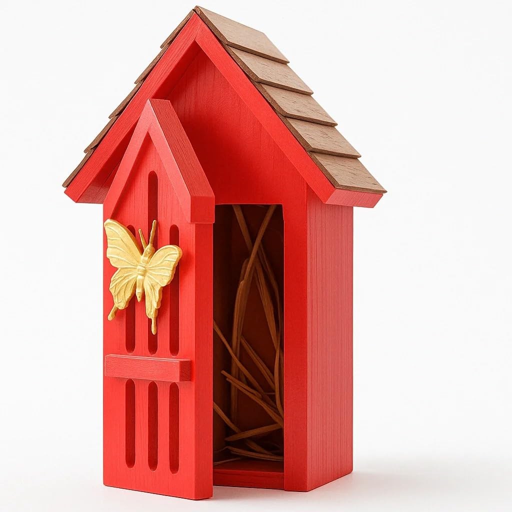 Shingle Roof Butterfly House, Outdoor Insect Shelter, Vintage Cedar Wood
